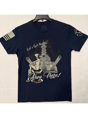 Grunt Style SZ MEDIUM Blue T-Shirt Let's Get Nauti! Ahoy There! USS Johnson